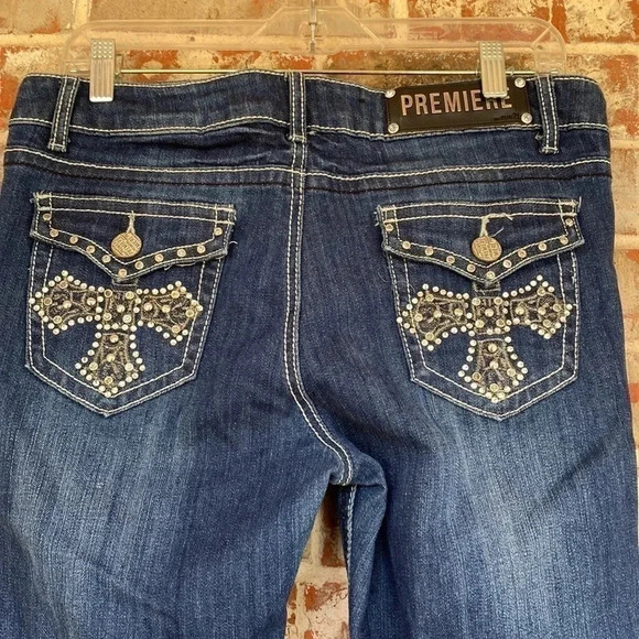 Premiere Distressed Bling Cross Pocket Jeans - Picture 7 of 12